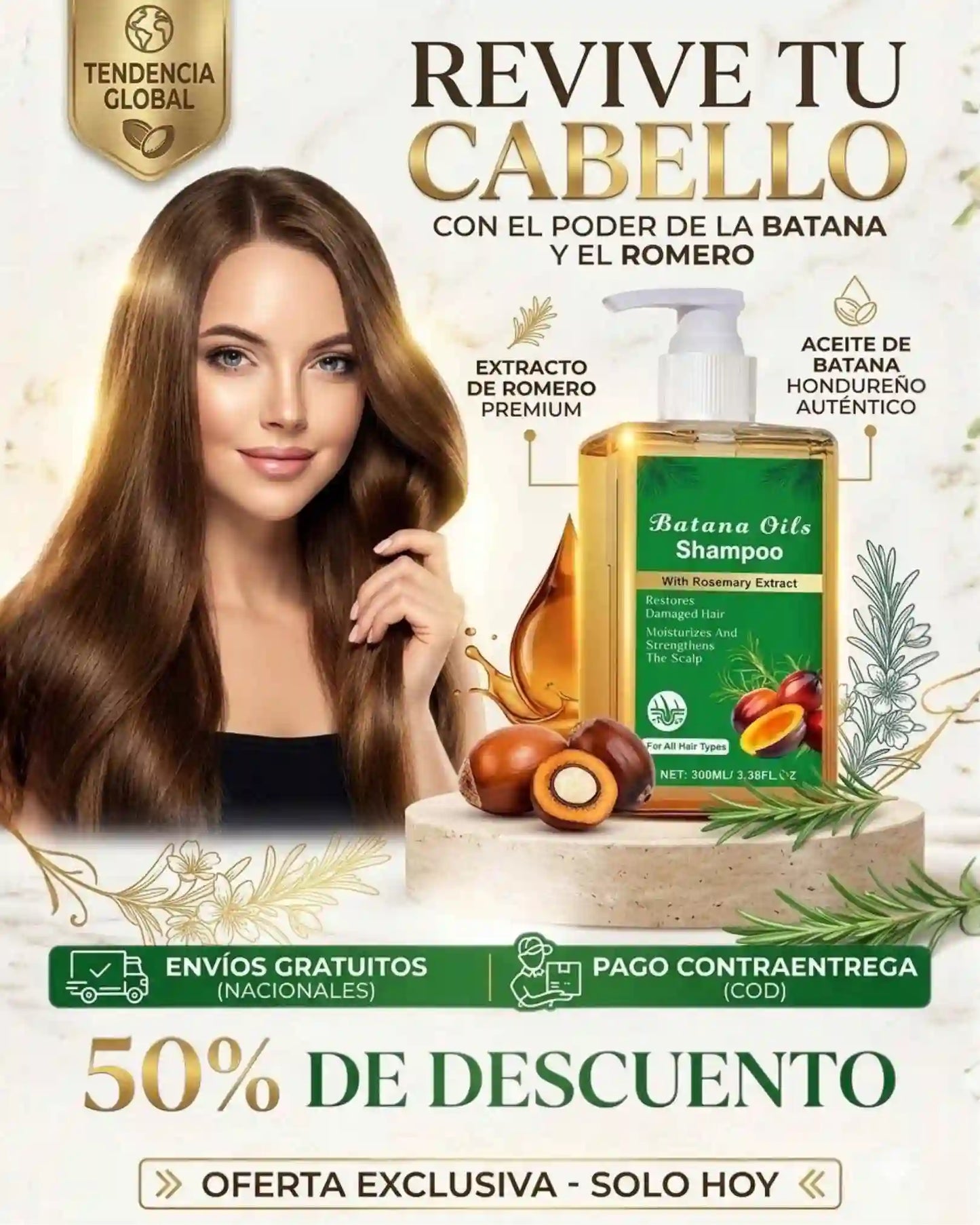 SHAMPOO DE ACEITE DE BATANA CON EXTRACTO DE ROMERO