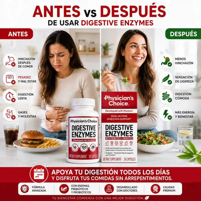 ENZIMAS DIGESTIVAS: Fórmula 3 en 1 para una digestión ligera y sin pesadez 🛡️