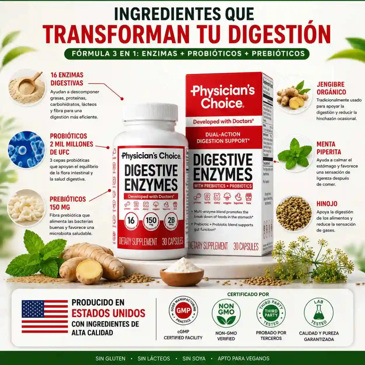 ENZIMAS DIGESTIVAS: Fórmula 3 en 1 para una digestión ligera y sin pesadez 🛡️