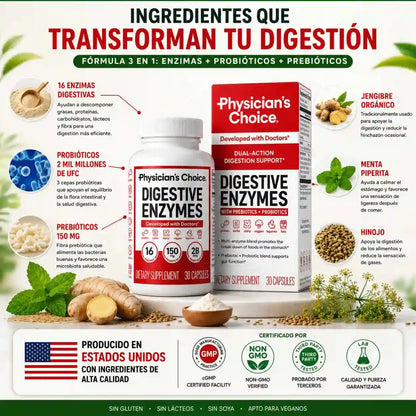 ENZIMAS DIGESTIVAS: Fórmula 3 en 1 para una digestión ligera y sin pesadez 🛡️